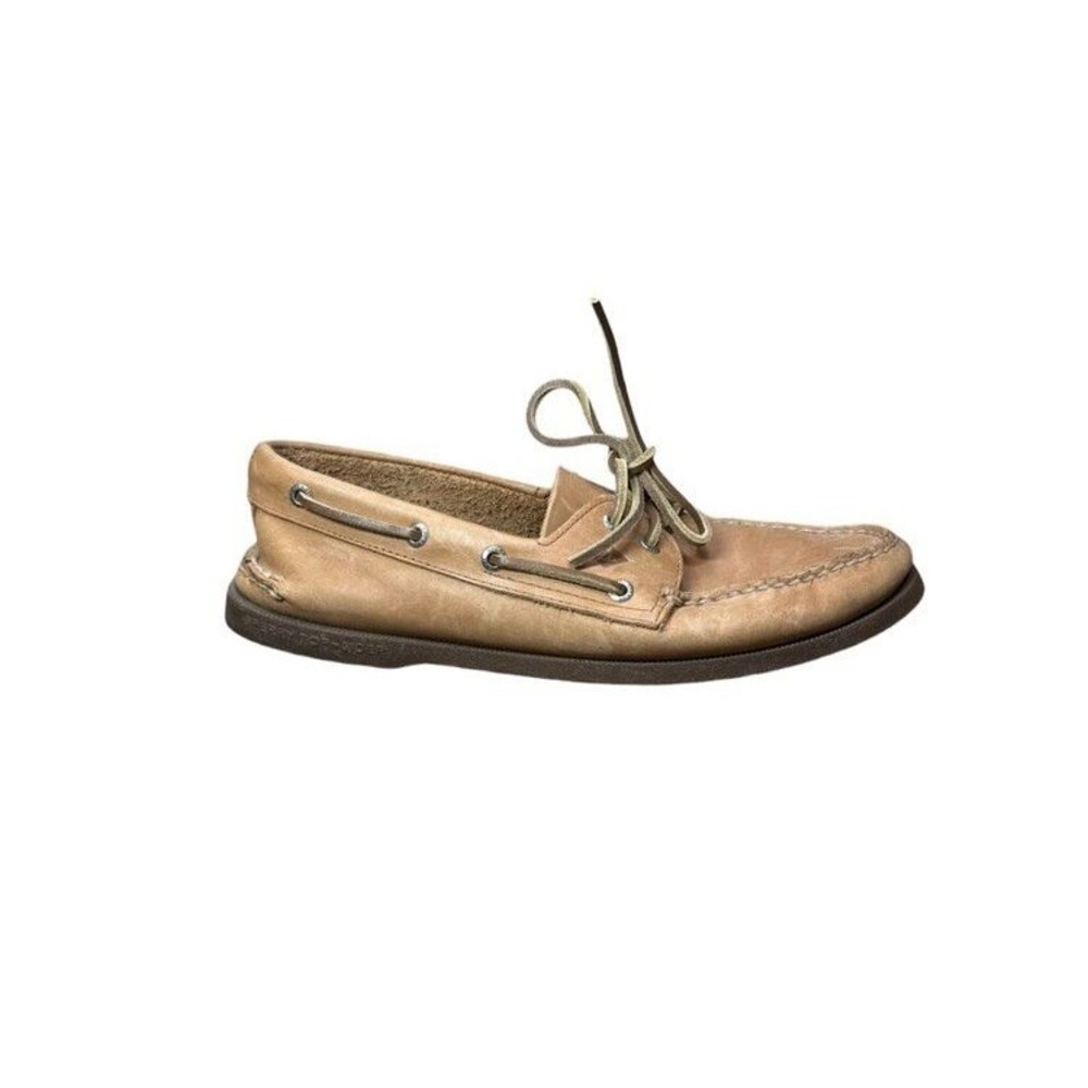 Sperry Original A/O 2 Eye AO Boat Shoes Tan Leather Mens Size 9.5 W Wide Preppy